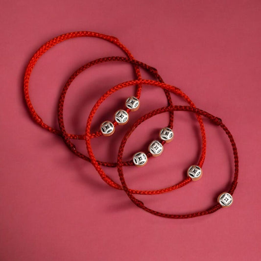 999 Silver Bring Wealth Coin Charm Hand Braided Bracelet