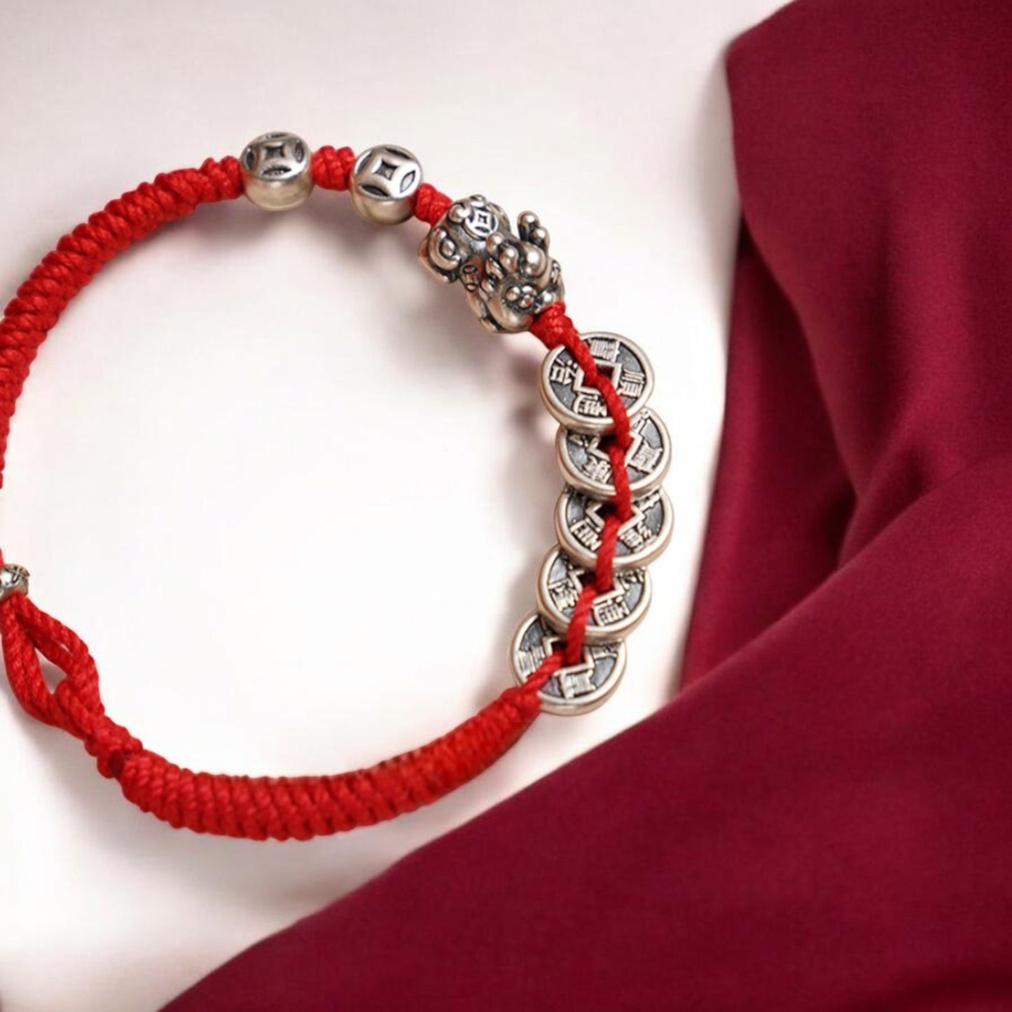 999 Real Silver Pixiu Charm Coin Charm Unisex Braided Bracelet