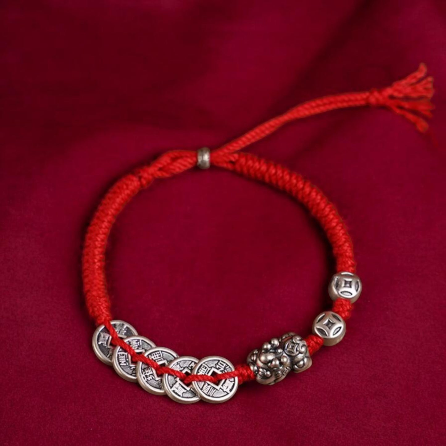 999 Real Silver Pixiu Charm Coin Charm Unisex Braided Bracelet