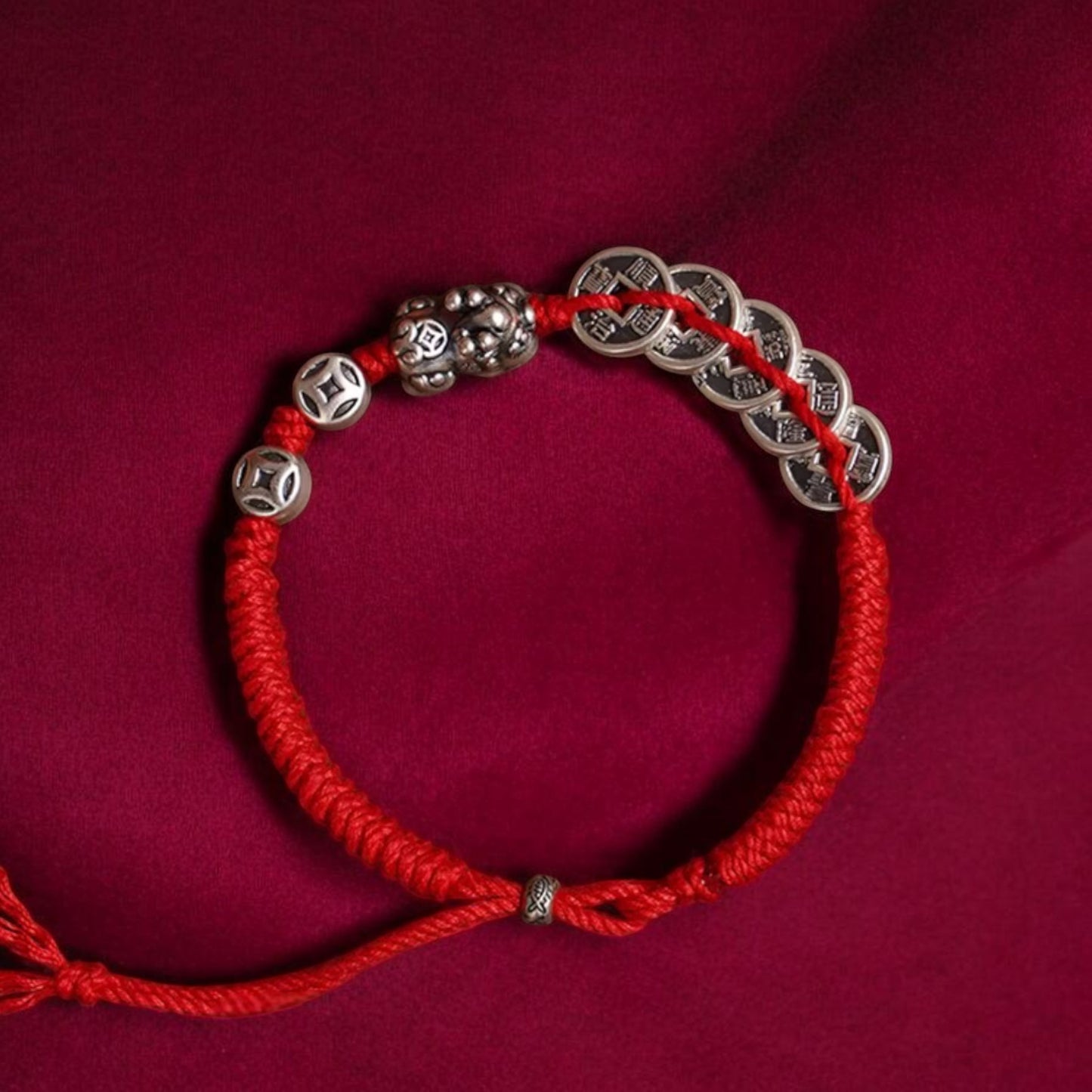 999 Real Silver Pixiu Charm Coin Charm Unisex Braided Bracelet