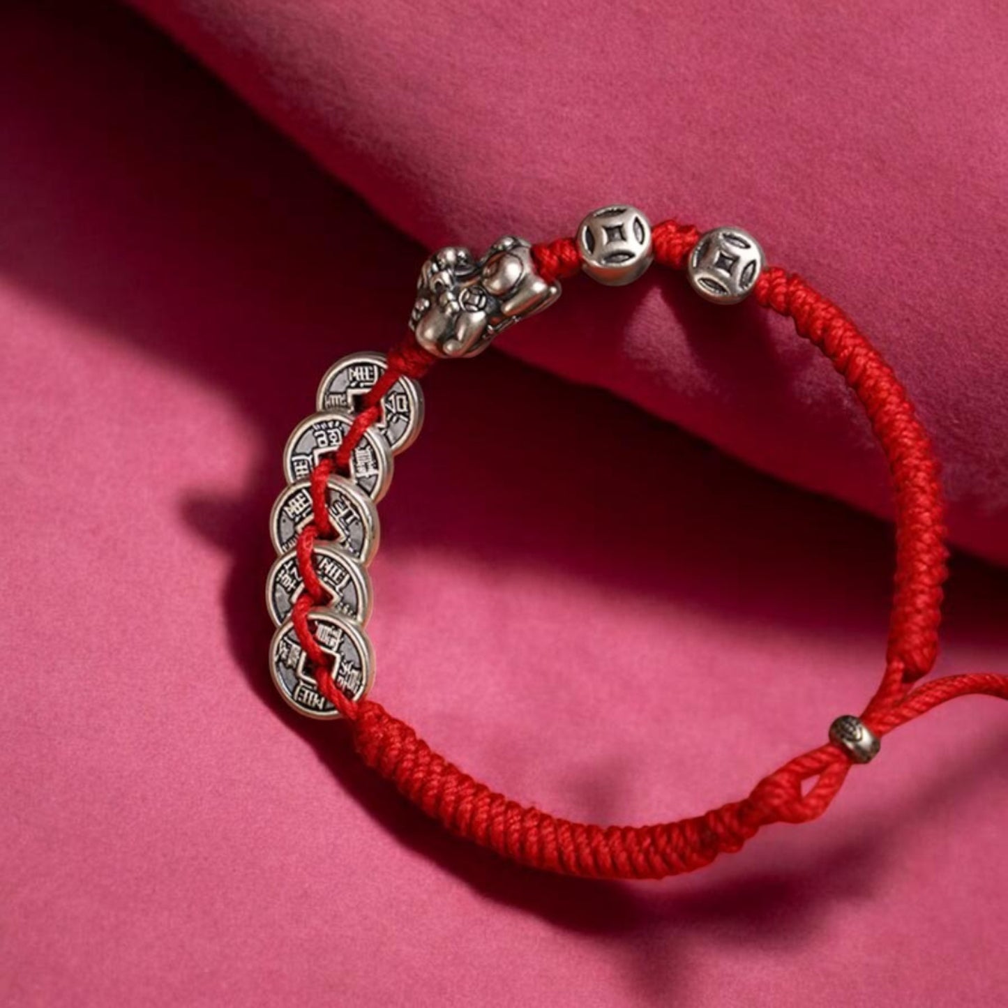 999 Real Silver Pixiu Charm Coin Charm Unisex Braided Bracelet