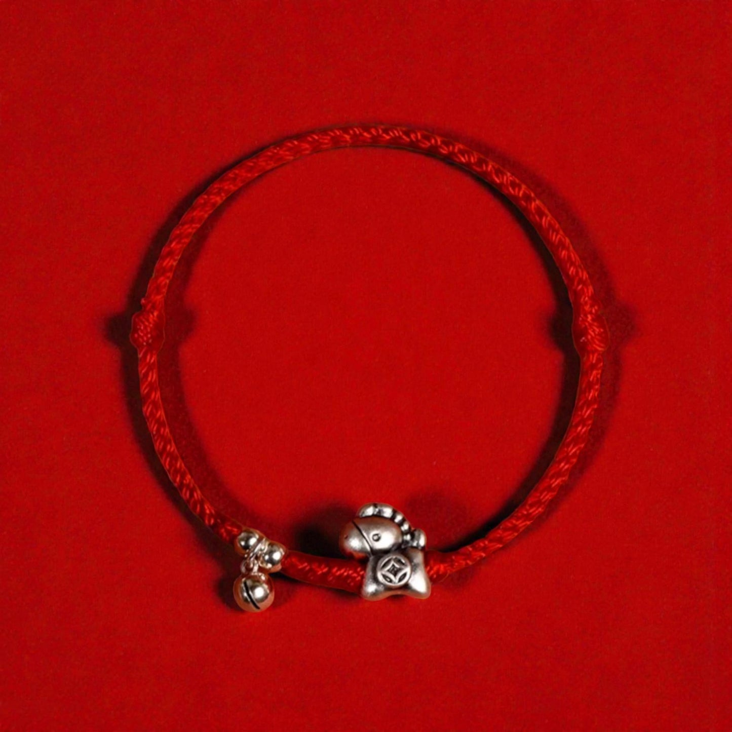 999 Silver Zodiac Year of the Horse and Bell Charm Hand Braided Bracelet