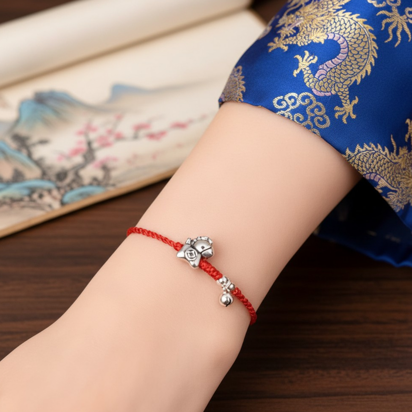 999 Silver Zodiac Year of the Horse and Bell Charm Hand Braided Bracelet