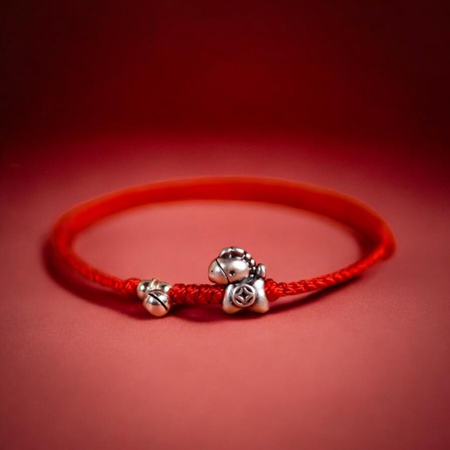 999 Silver Zodiac Year of the Horse and Bell Charm Hand Braided Bracelet