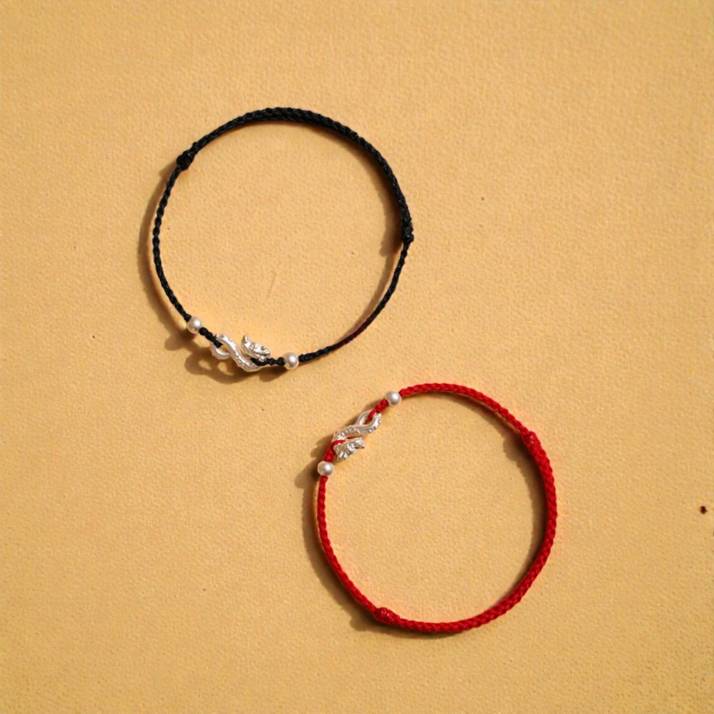 999 Silver Dragon Beads Charm Hand Braided Bracelet