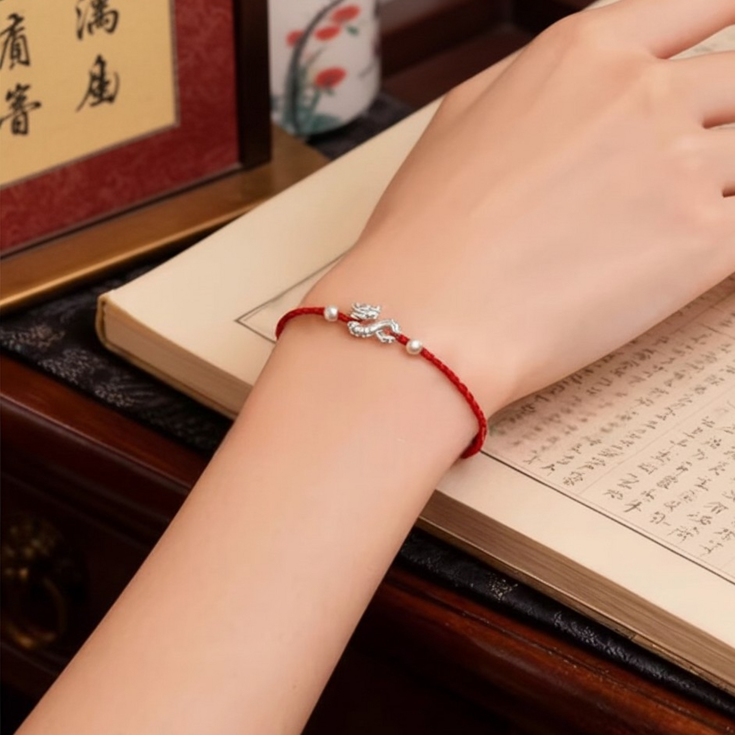 999 Silver Dragon Beads Charm Hand Braided Bracelet