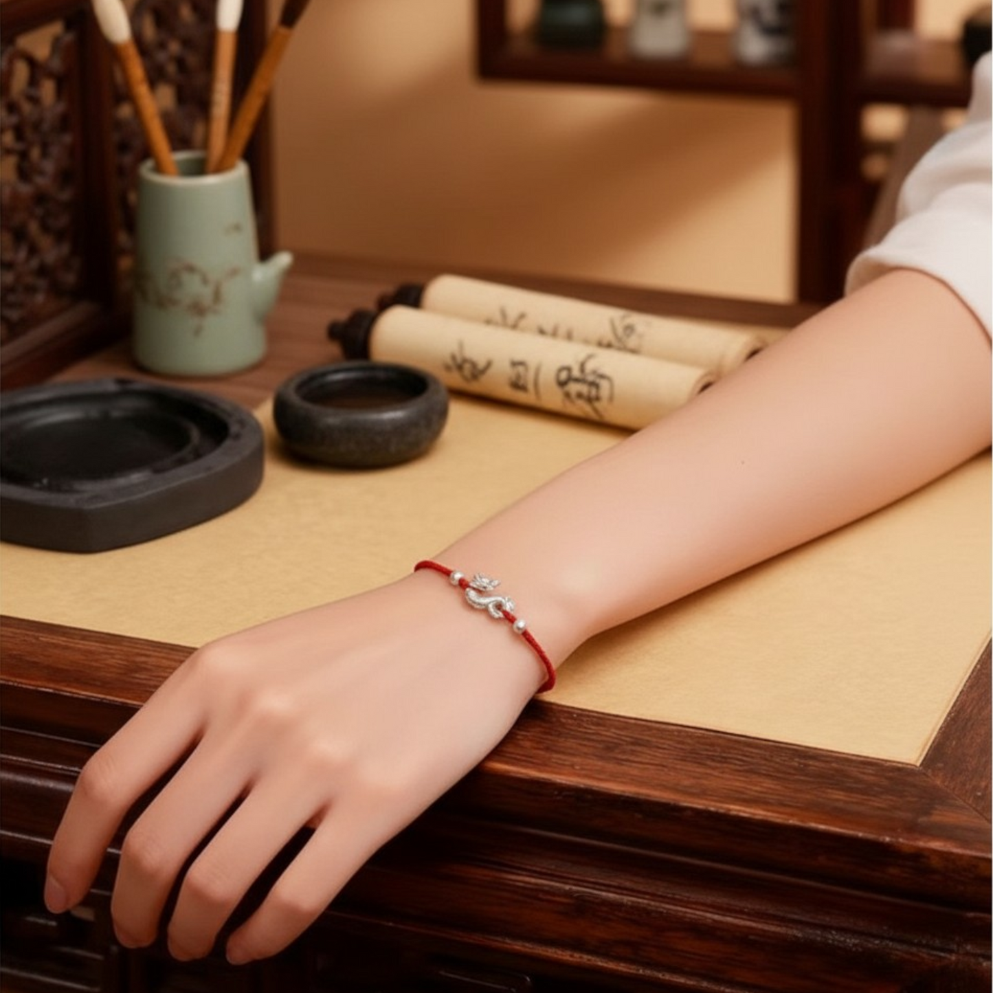 999 Silver Dragon Beads Charm Hand Braided Bracelet
