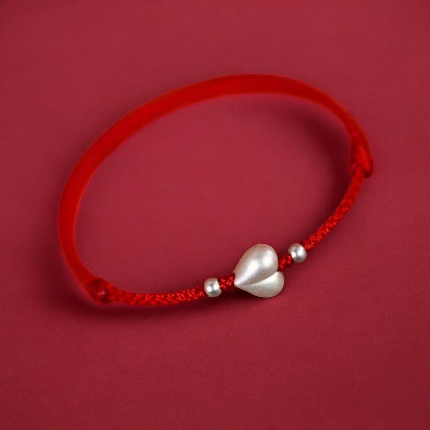 999 Real Silver Heart Charm with Hand Braided Bracelet