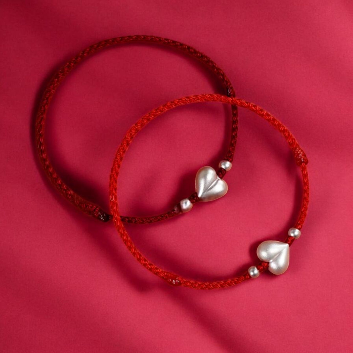 999 Real Silver Heart Charm with Hand Braided Bracelet
