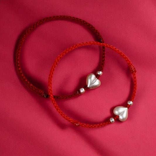 999 Real Silver Heart Charm with Hand Braided Bracelet
