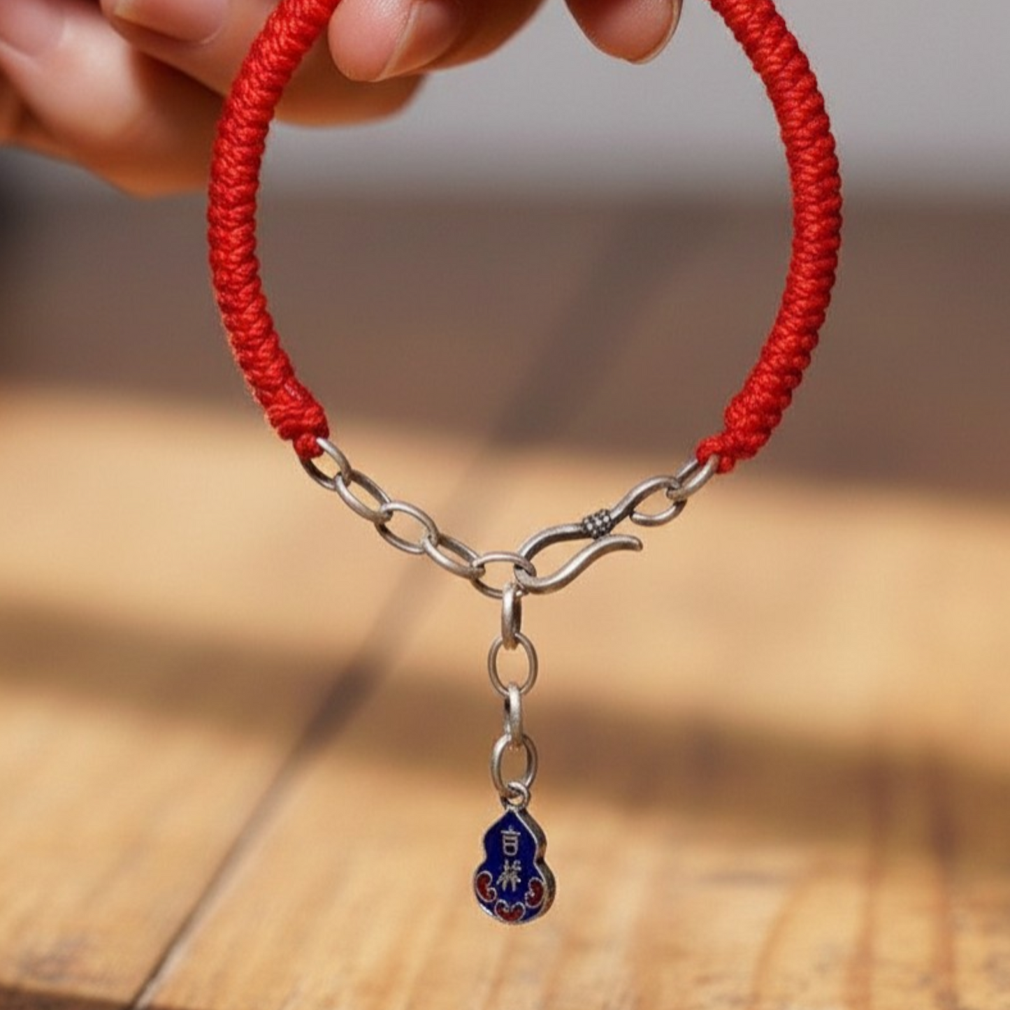 s925 Sterling Silver Lucky Gourd Charm Tibetan Style Braided Bracelet