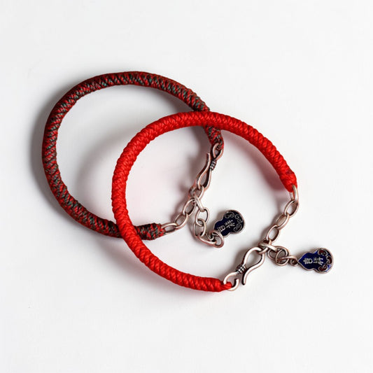s925 Sterling Silver Lucky Gourd Charm Tibetan Style Braided Bracelet