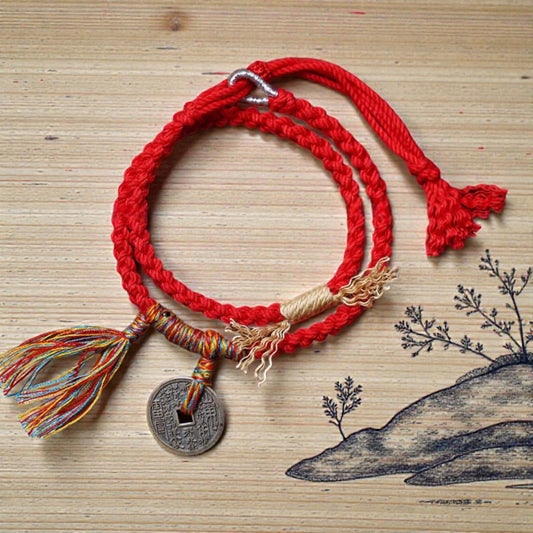 s925 Sterling Silver Old Fashion Mountain Spirit Charm Tibetan Woven Guardian Bracelet