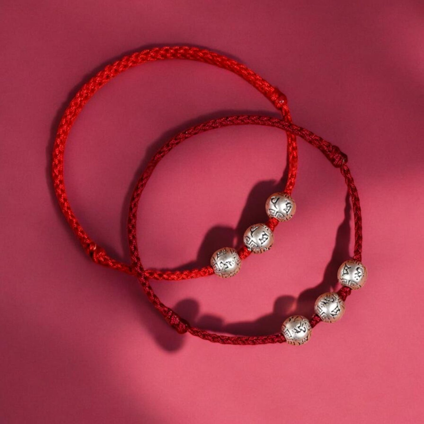 999 Real Silver The Six-Syllable Mantra Lucky Charm Woven Braided Bracelet Anklet Unisex