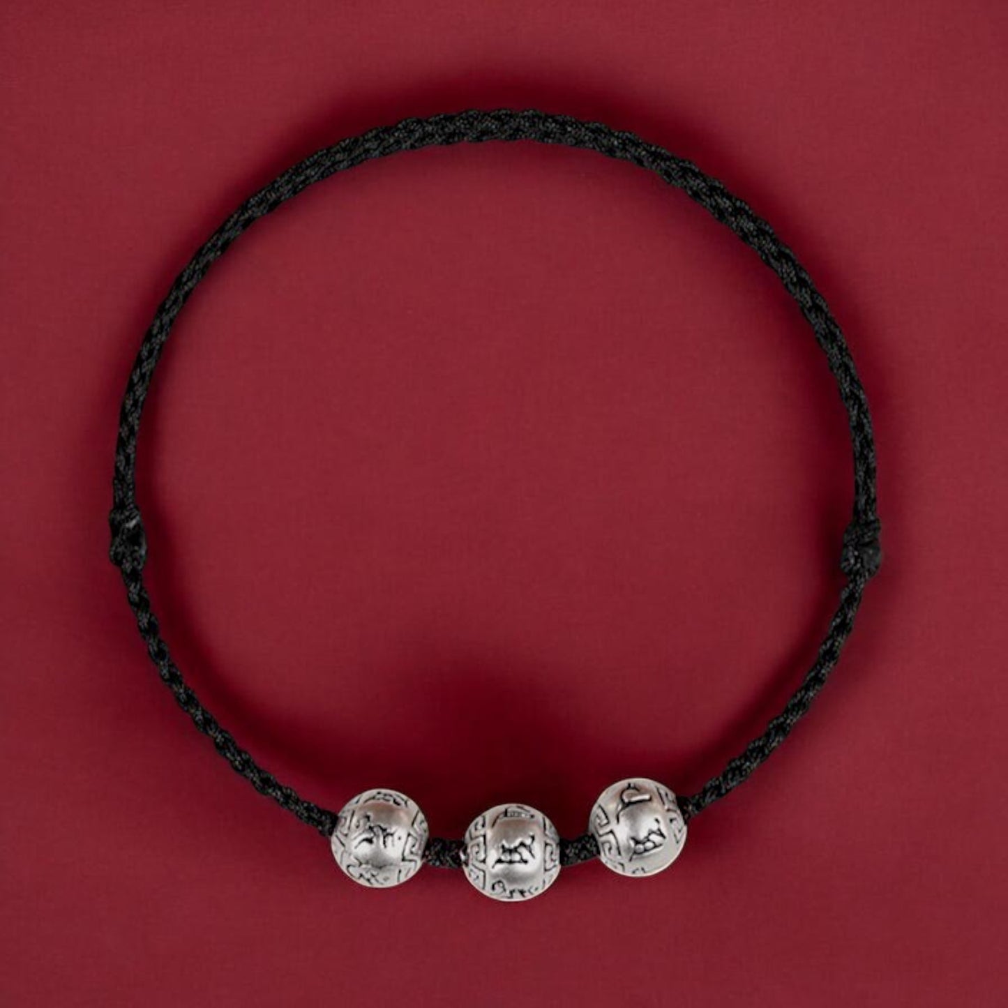 999 Real Silver The Six-Syllable Mantra Lucky Charm Woven Braided Bracelet Anklet Unisex