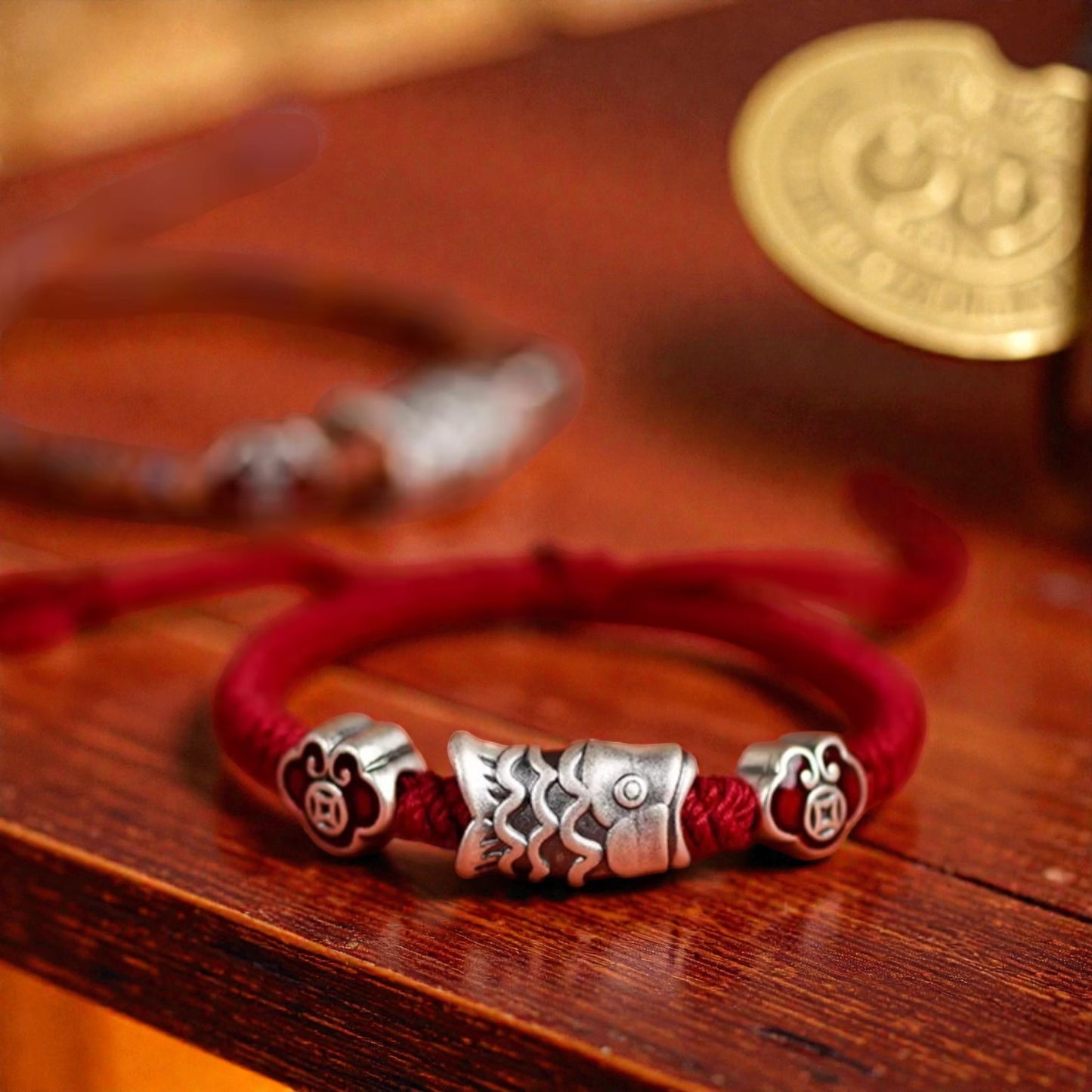999 Real Silver Enamel Koi Fish Charm Hand Braided Woven Bracelet