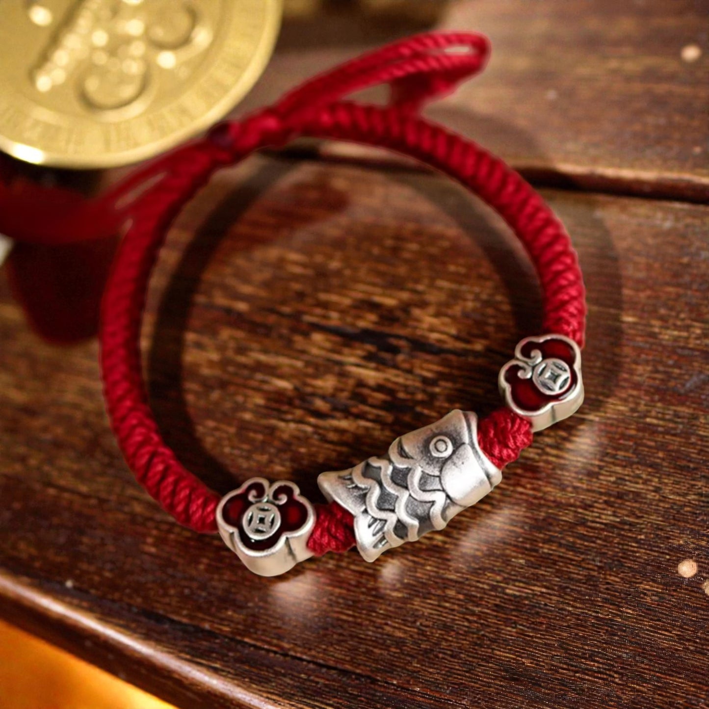 999 Real Silver Enamel Koi Fish Charm Hand Braided Woven Bracelet
