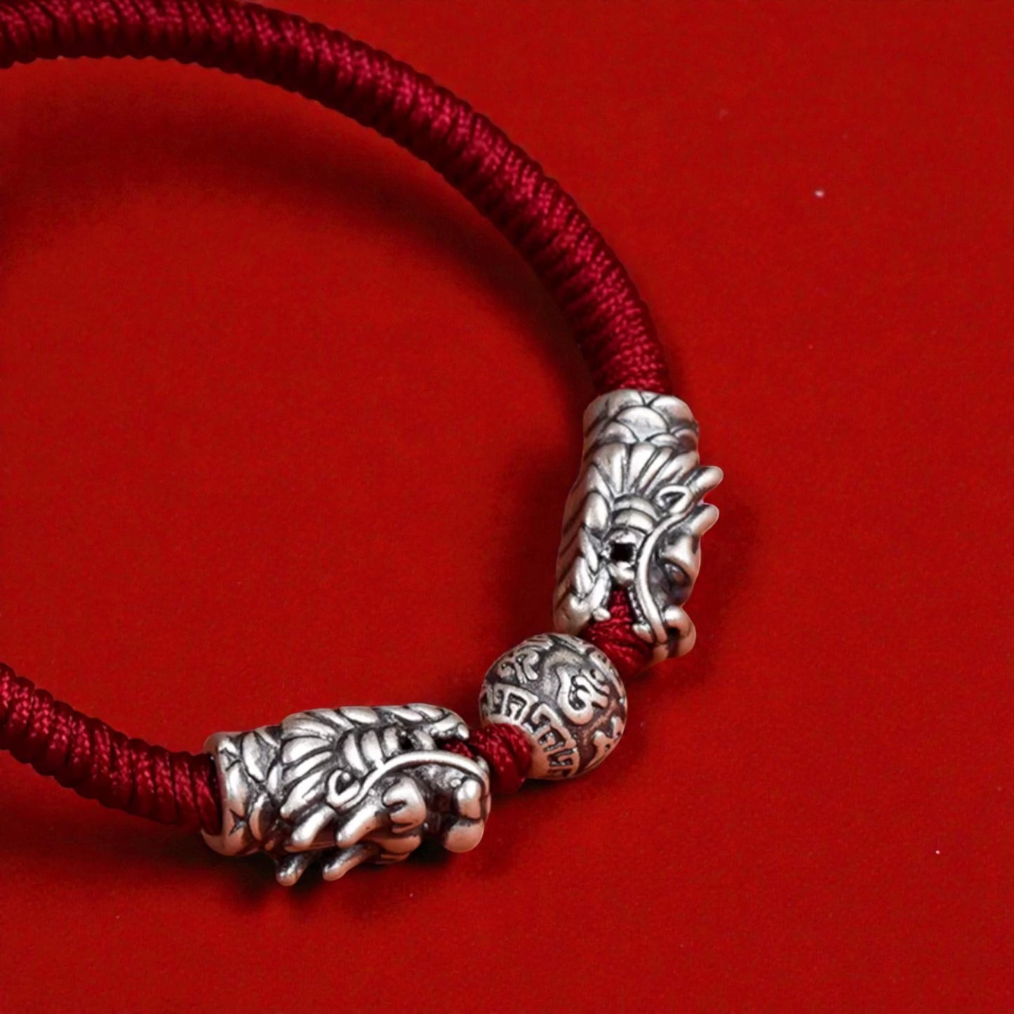 999 Real Silver Dragon Head The Six-Syllable Mantra Charm Hand Braided Bracelet
