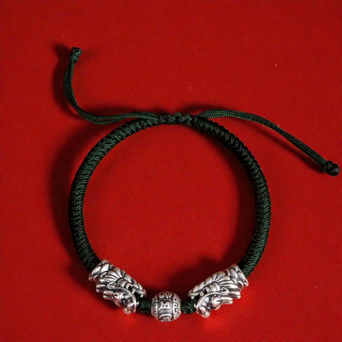 999 Real Silver Dragon Head The Six-Syllable Mantra Charm Hand Braided Bracelet