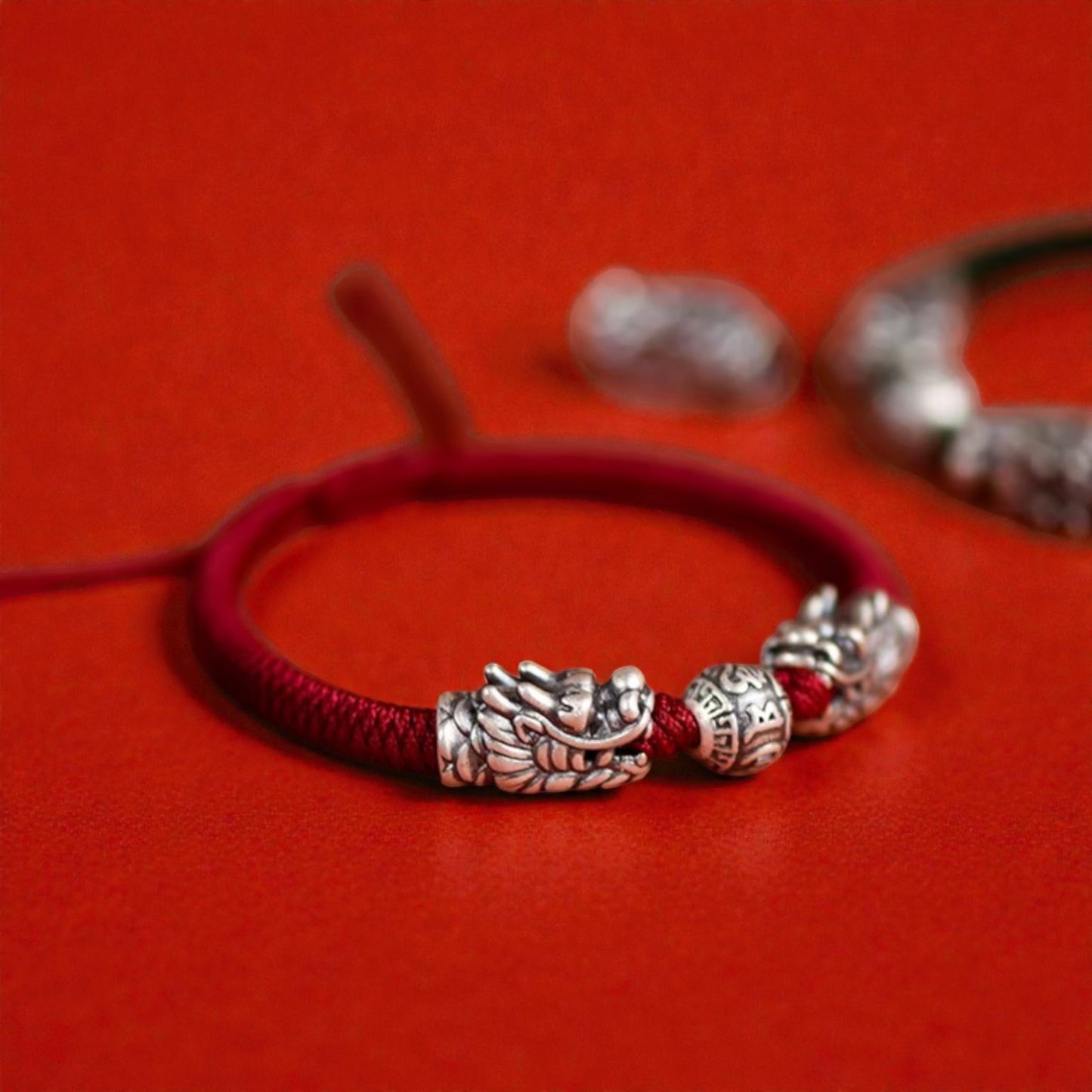 999 Real Silver Dragon Head The Six-Syllable Mantra Charm Hand Braided Bracelet