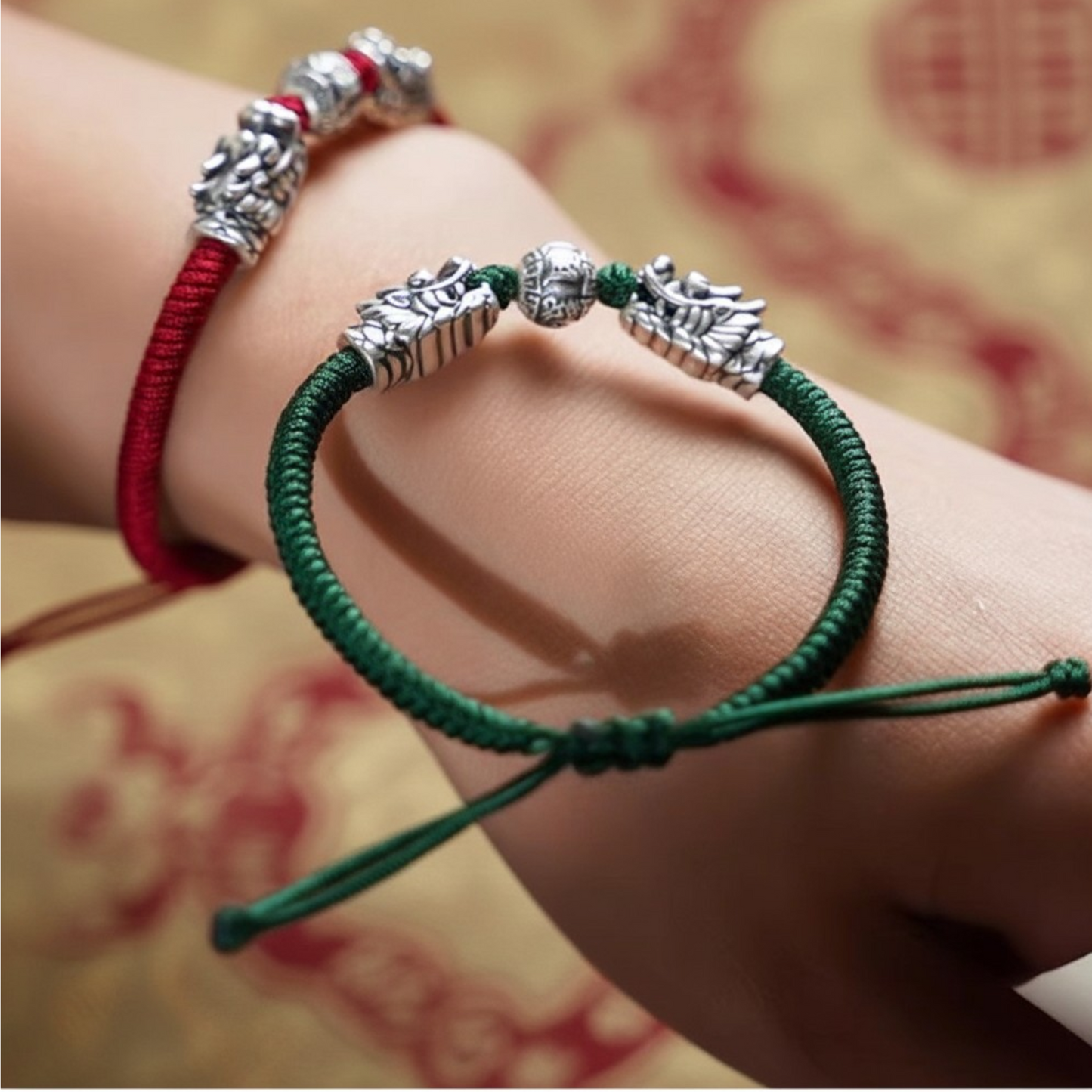 999 Real Silver Dragon Head The Six-Syllable Mantra Charm Hand Braided Bracelet