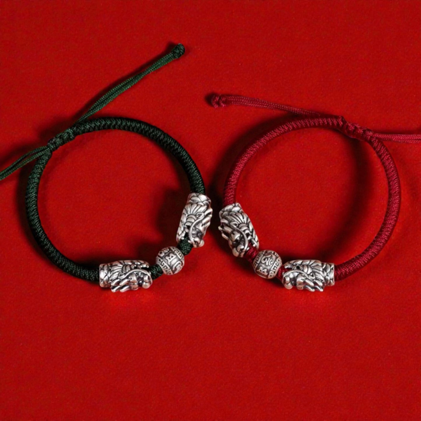 999 Real Silver Dragon Head The Six-Syllable Mantra Charm Hand Braided Bracelet