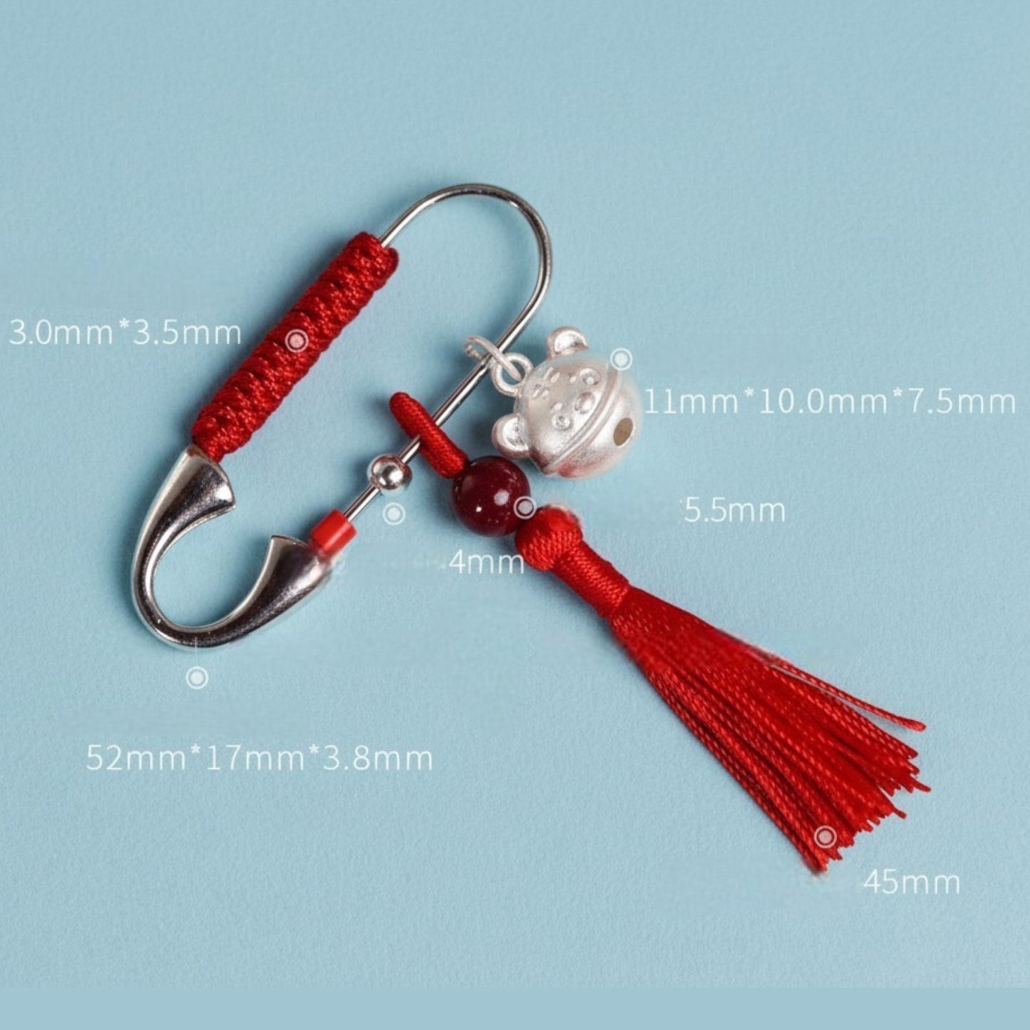 s925 Sterling Silver Tiger Bell Clover Peanut Pin Brooch Gift