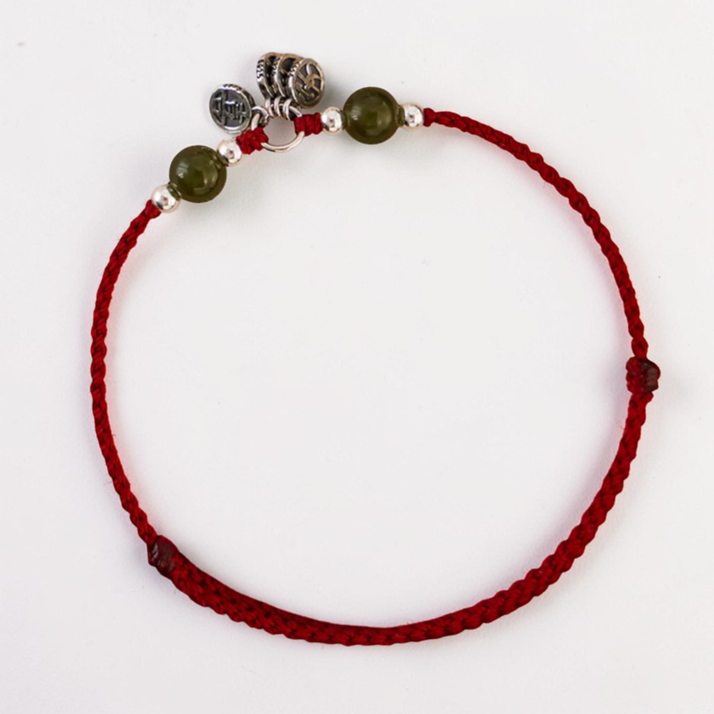 s925 Sterling Silver Chinese Peace and joy Charm Woven Braided Bracelet Anklet