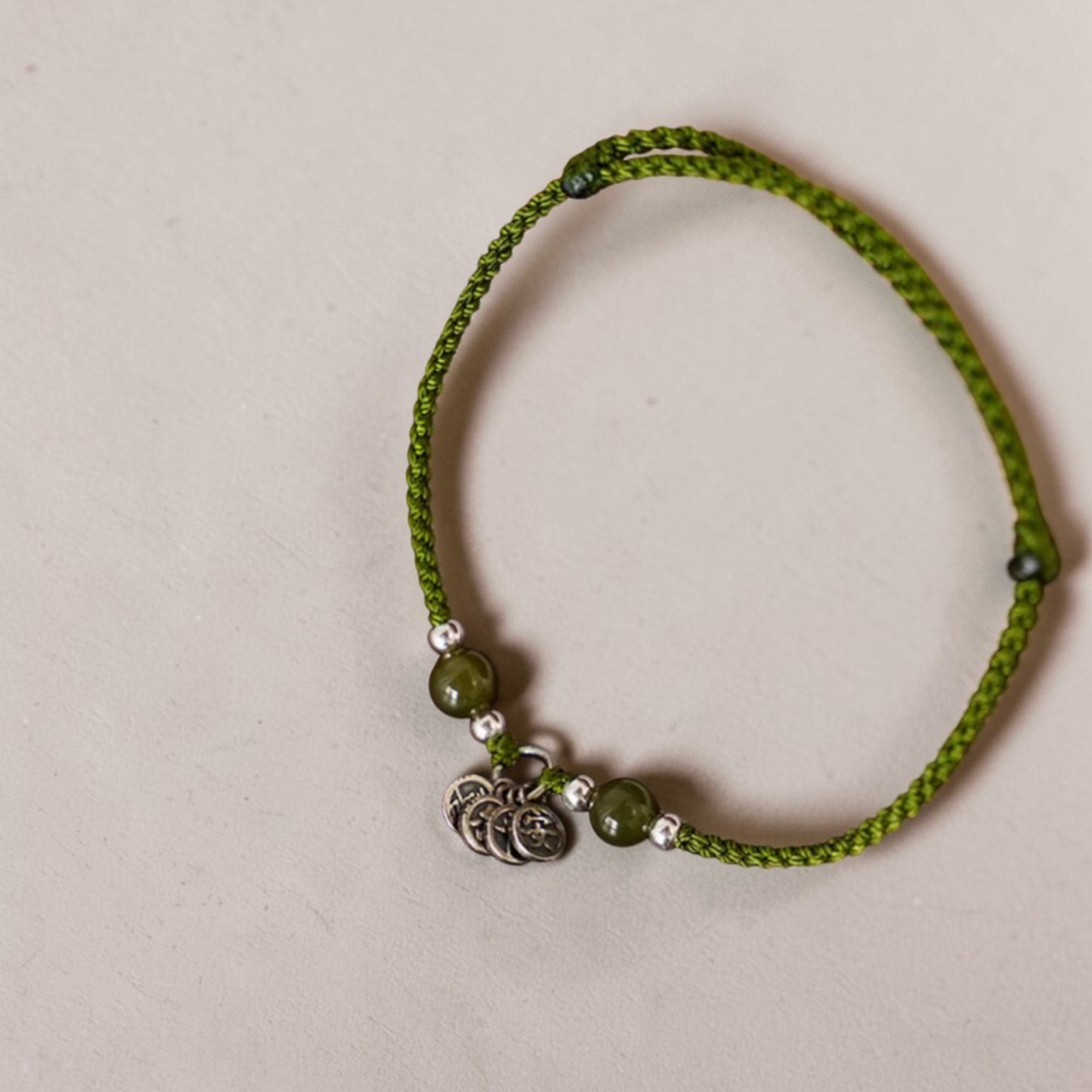 s925 Sterling Silver Chinese Peace and joy Charm Woven Braided Bracelet Anklet