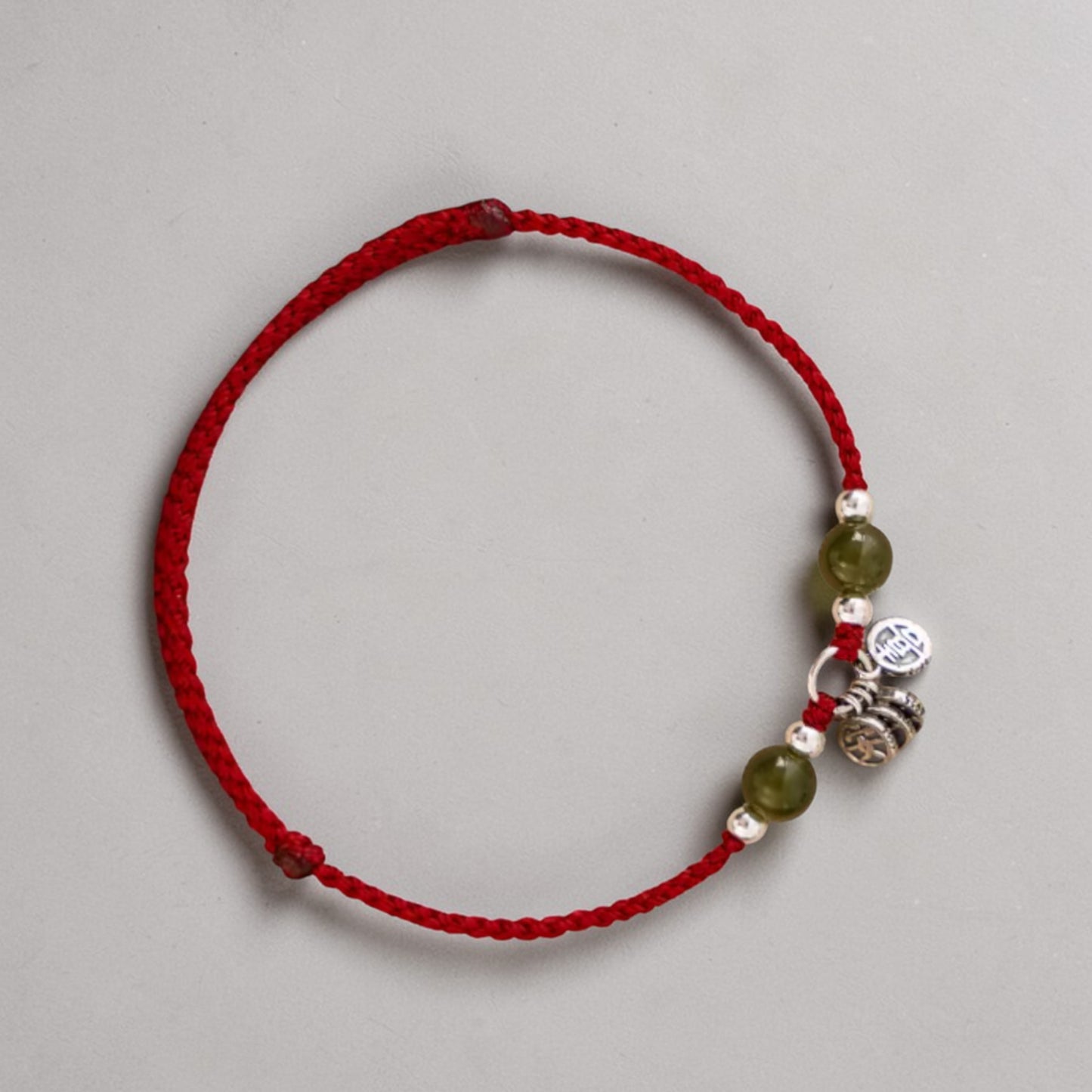 s925 Sterling Silver Chinese Peace and joy Charm Woven Braided Bracelet Anklet