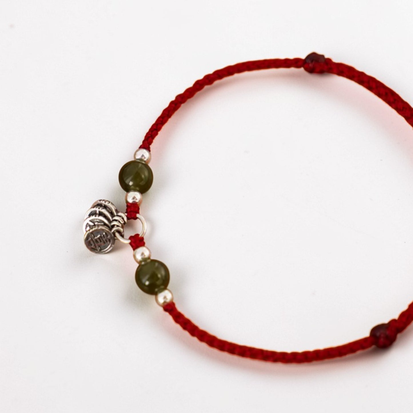 s925 Sterling Silver Chinese Peace and joy Charm Woven Braided Bracelet Anklet