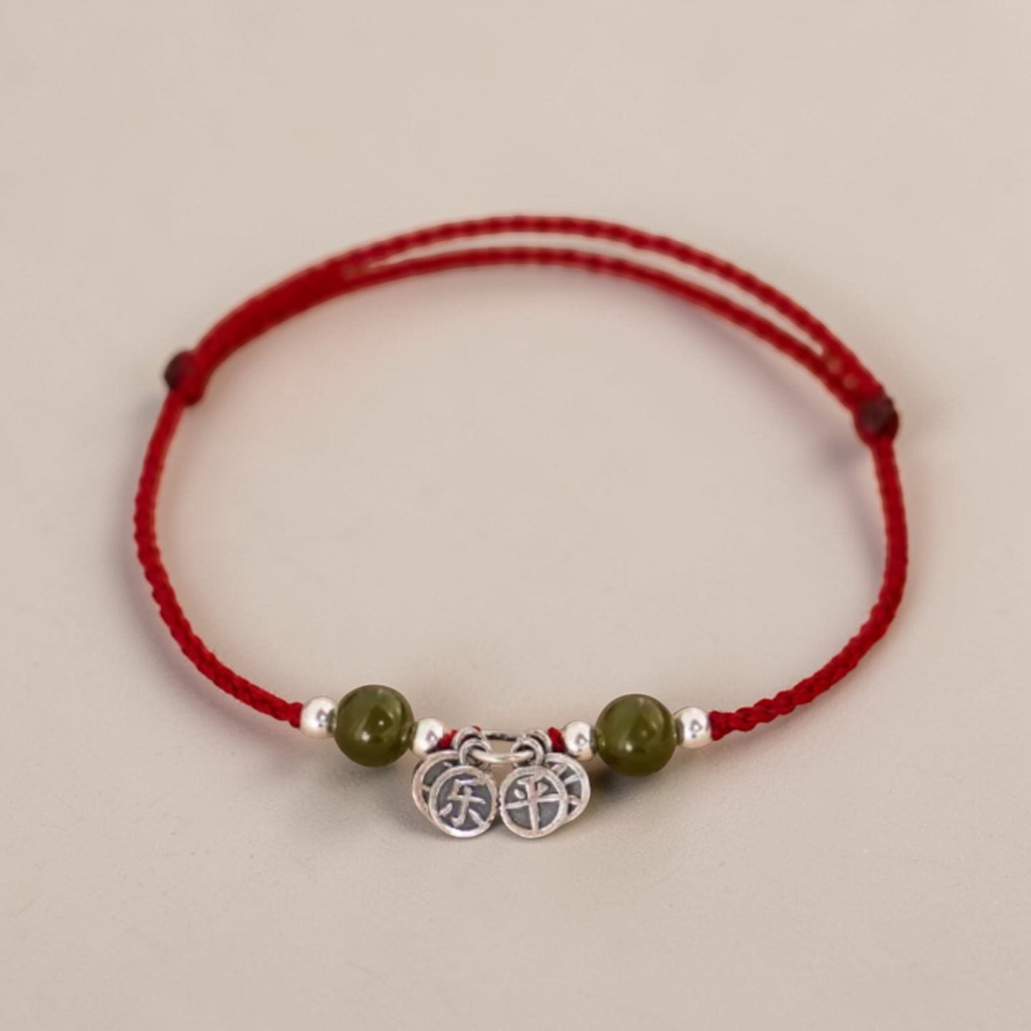 s925 Sterling Silver Chinese Peace and joy Charm Woven Braided Bracelet Anklet