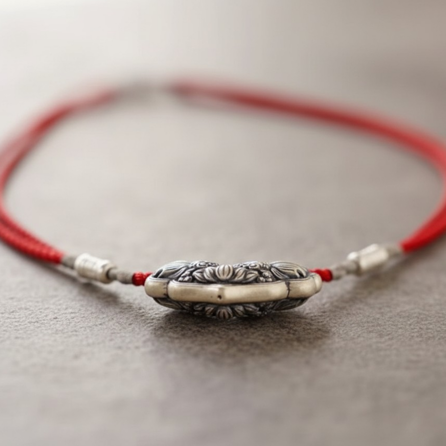 s999 Real Silver Koi Carp Ruyi Lock Charm Rope Necklace