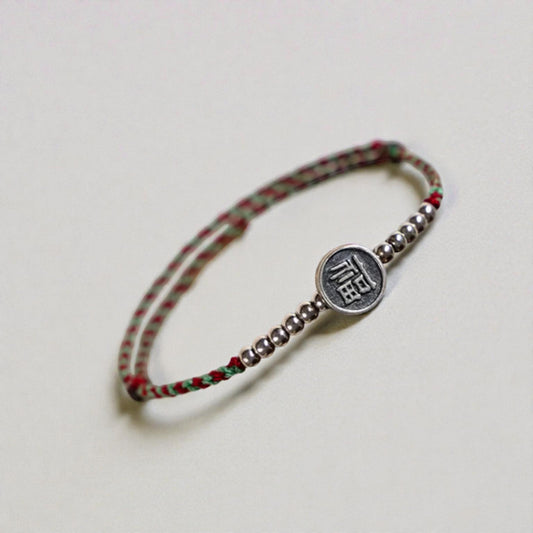s925 Sterling Silver Chinese Blessing Charm Braided Rope Bracelet and Anklet