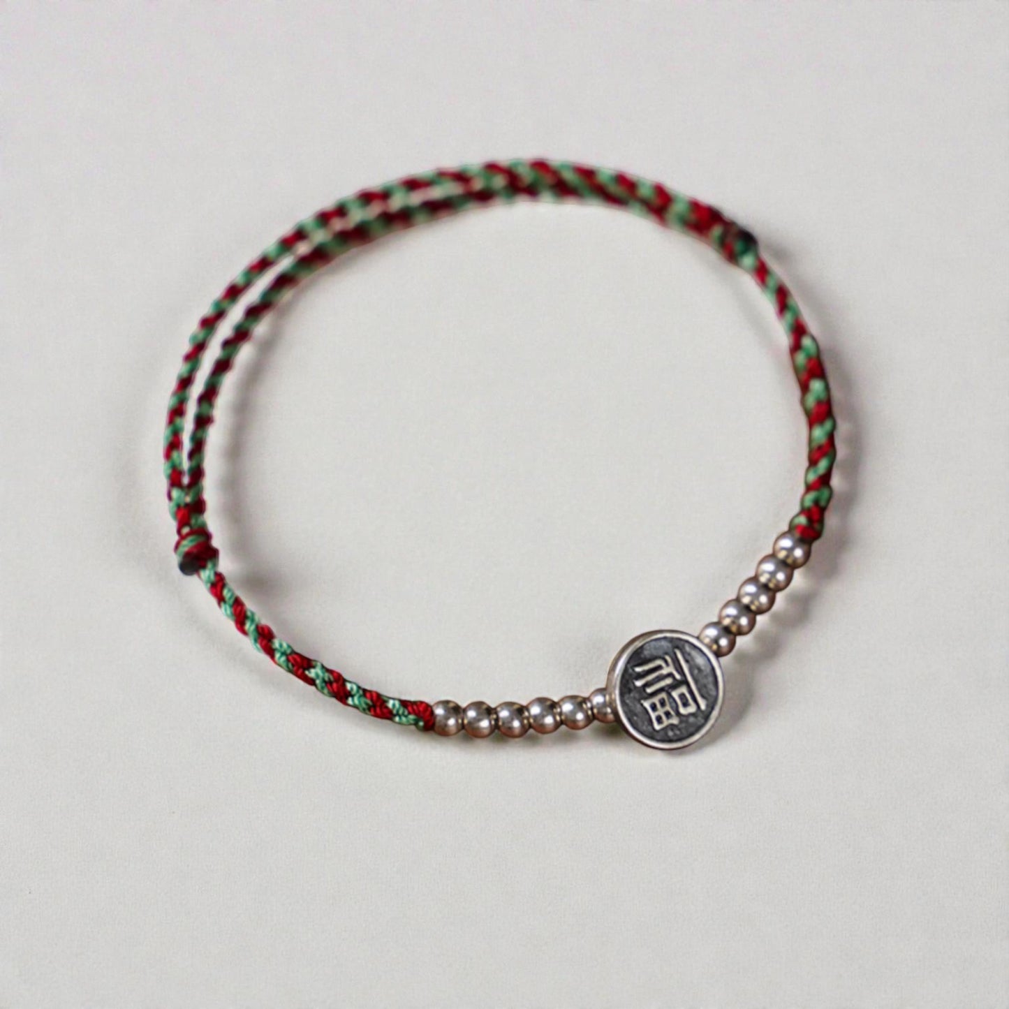 s925 Sterling Silver Chinese Blessing Charm Braided Rope Bracelet and Anklet