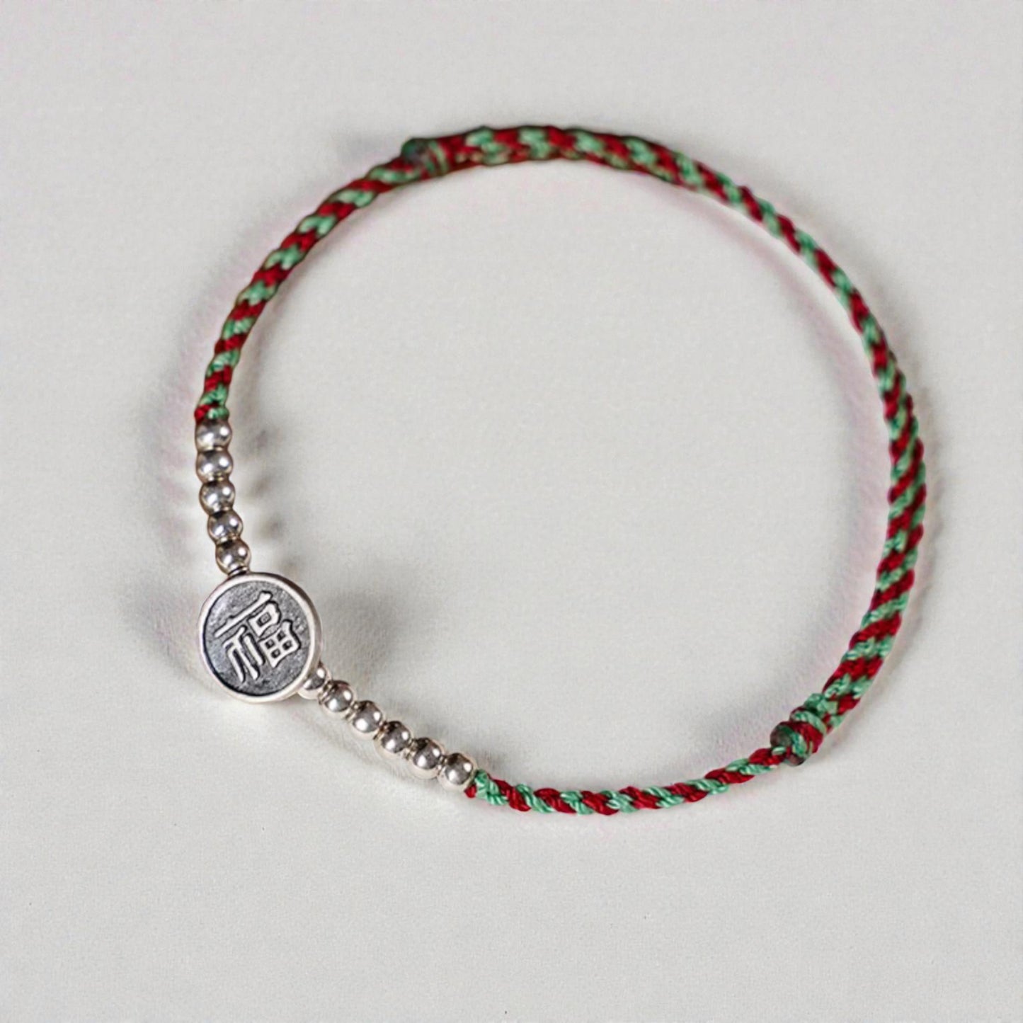 s925 Sterling Silver Chinese Blessing Charm Braided Rope Bracelet and Anklet