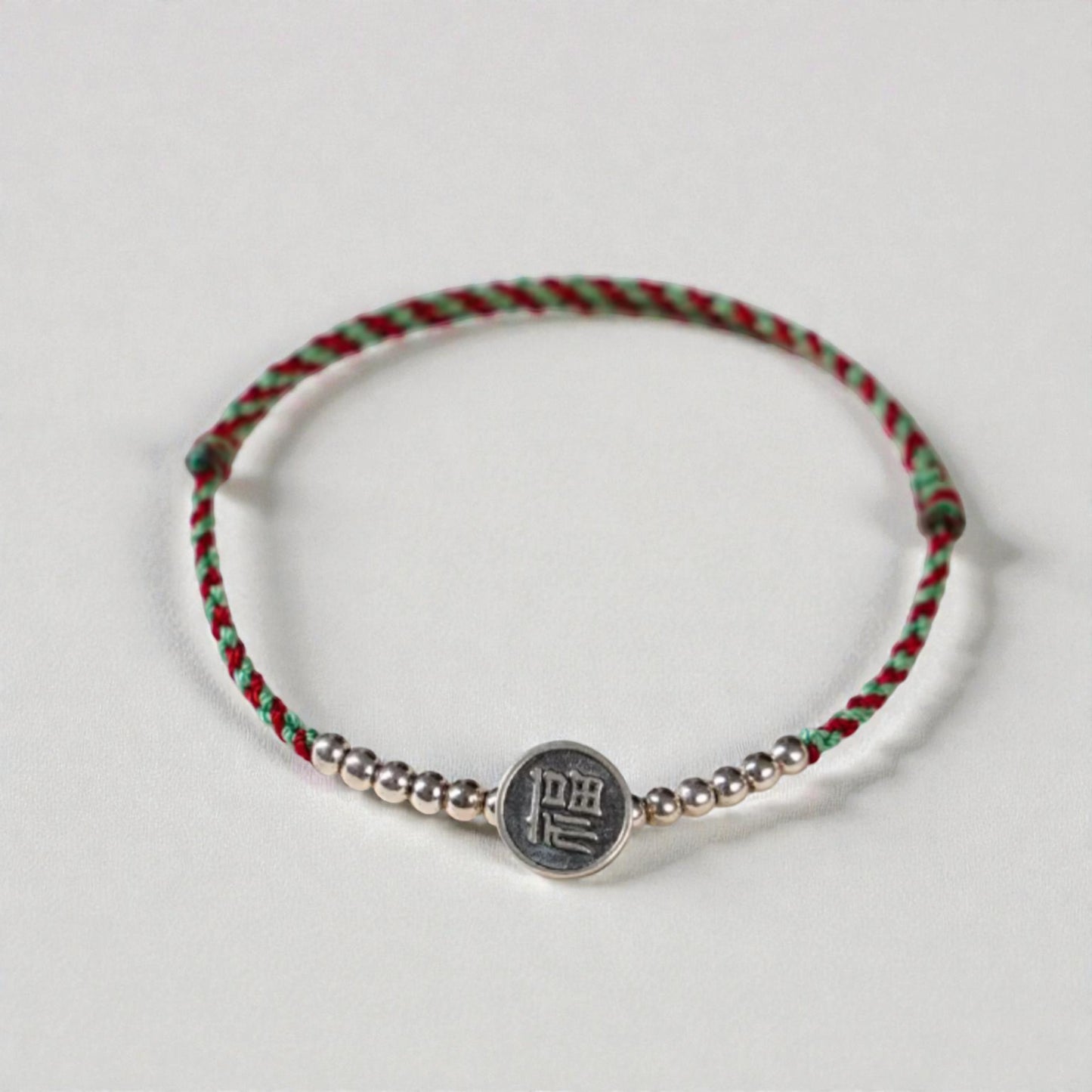 s925 Sterling Silver Chinese Blessing Charm Braided Rope Bracelet and Anklet