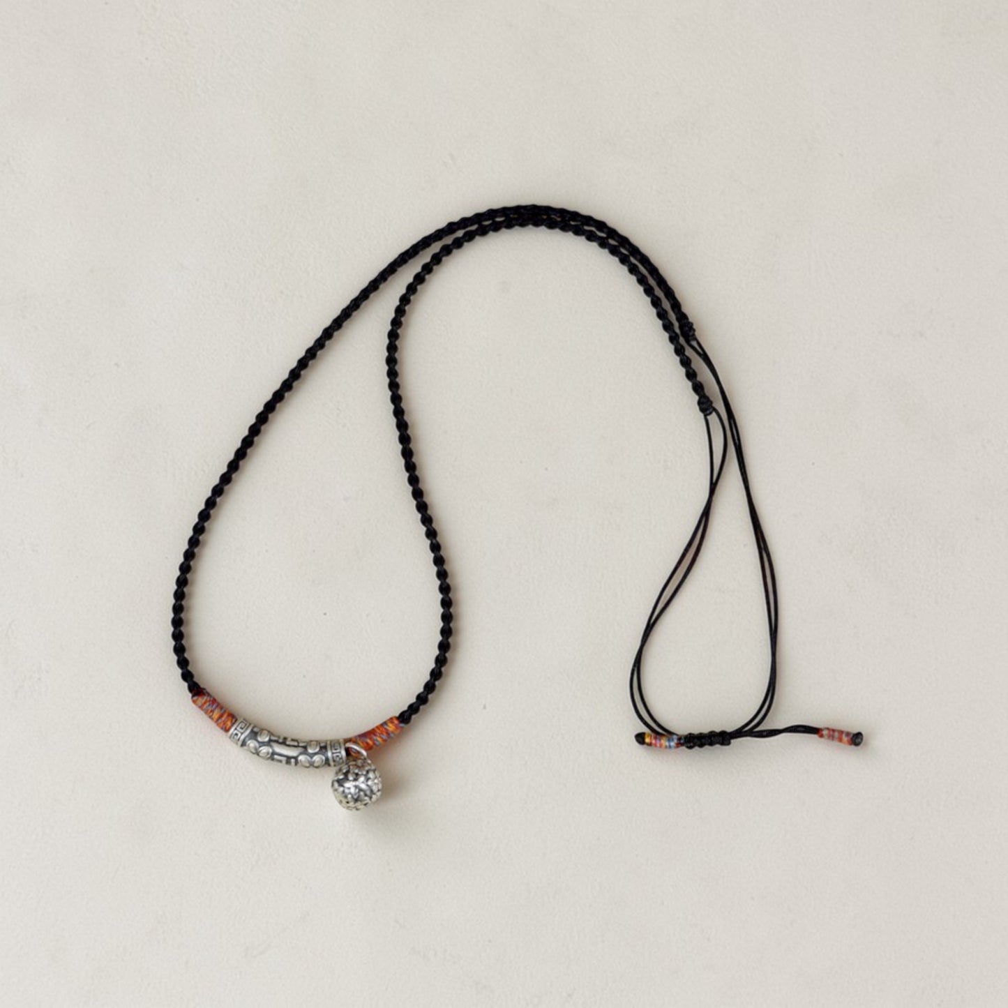 s999 Real Silver Flower Lock Charm Rope Adjustable Necklace