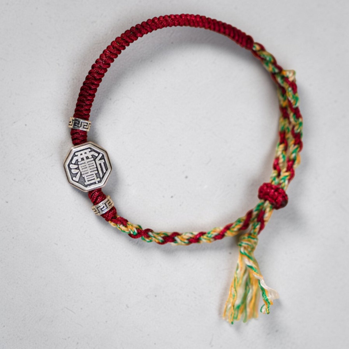999 Real Silver Tai Chi Bagua Plate Charm Hand Braided Woven Bracelet