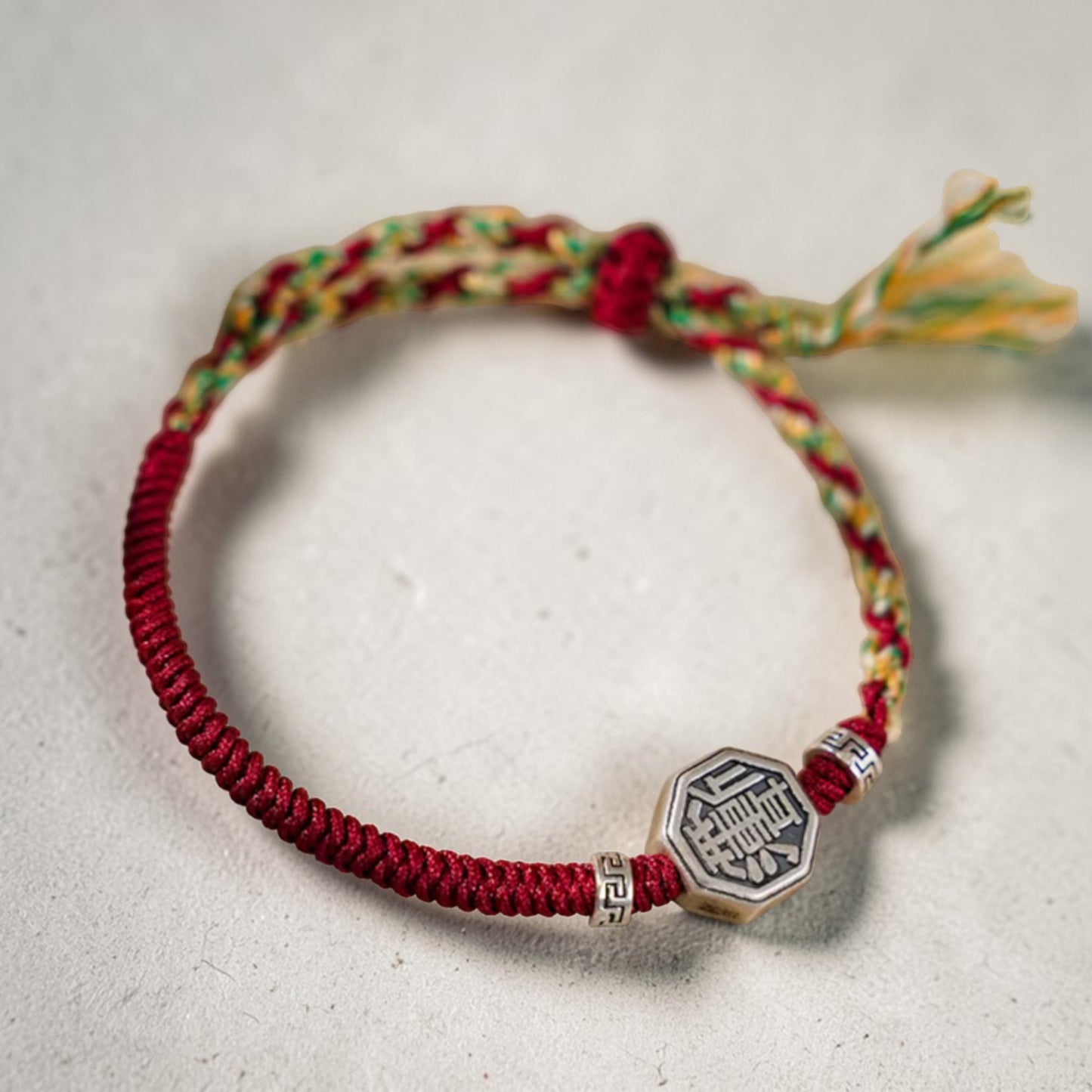 999 Real Silver Tai Chi Bagua Plate Charm Hand Braided Woven Bracelet