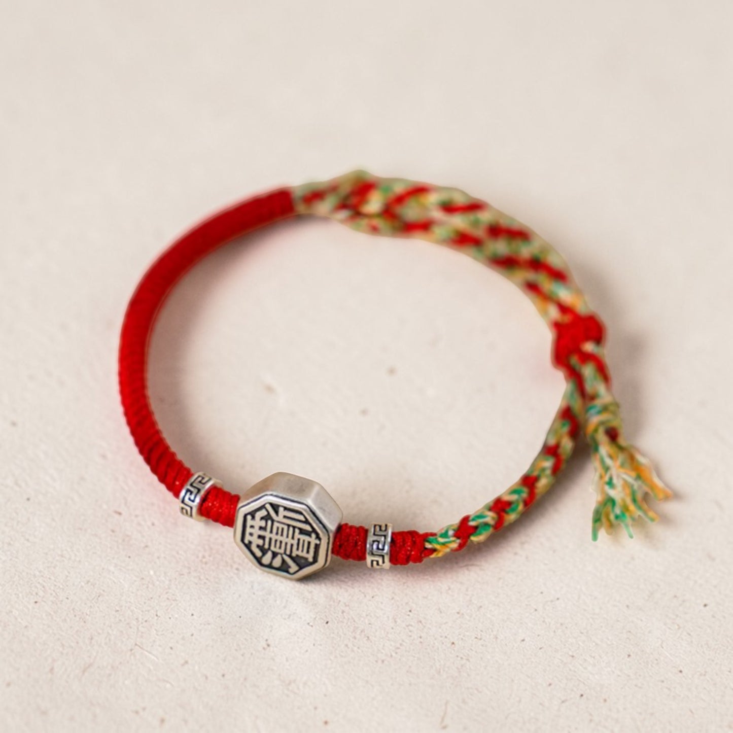 999 Real Silver Tai Chi Bagua Plate Charm Hand Braided Woven Bracelet