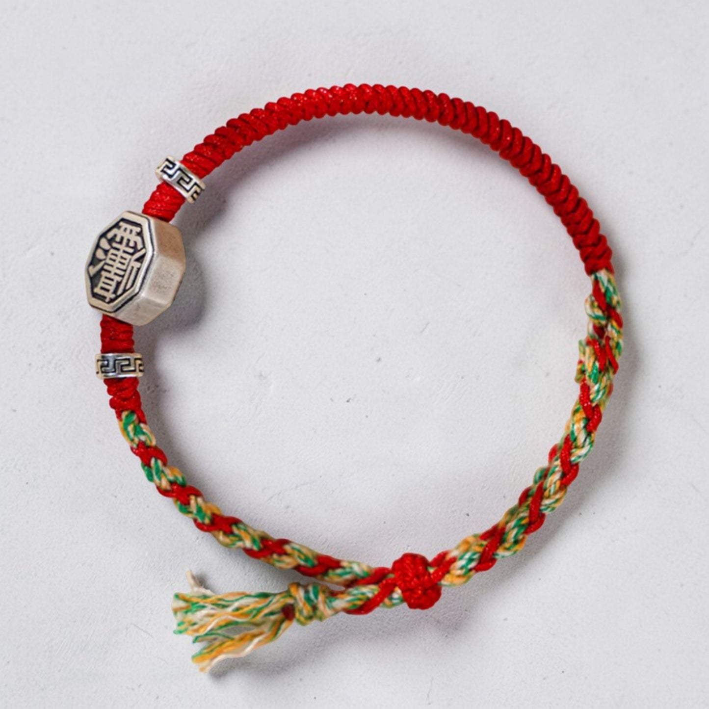 999 Real Silver Tai Chi Bagua Plate Charm Hand Braided Woven Bracelet