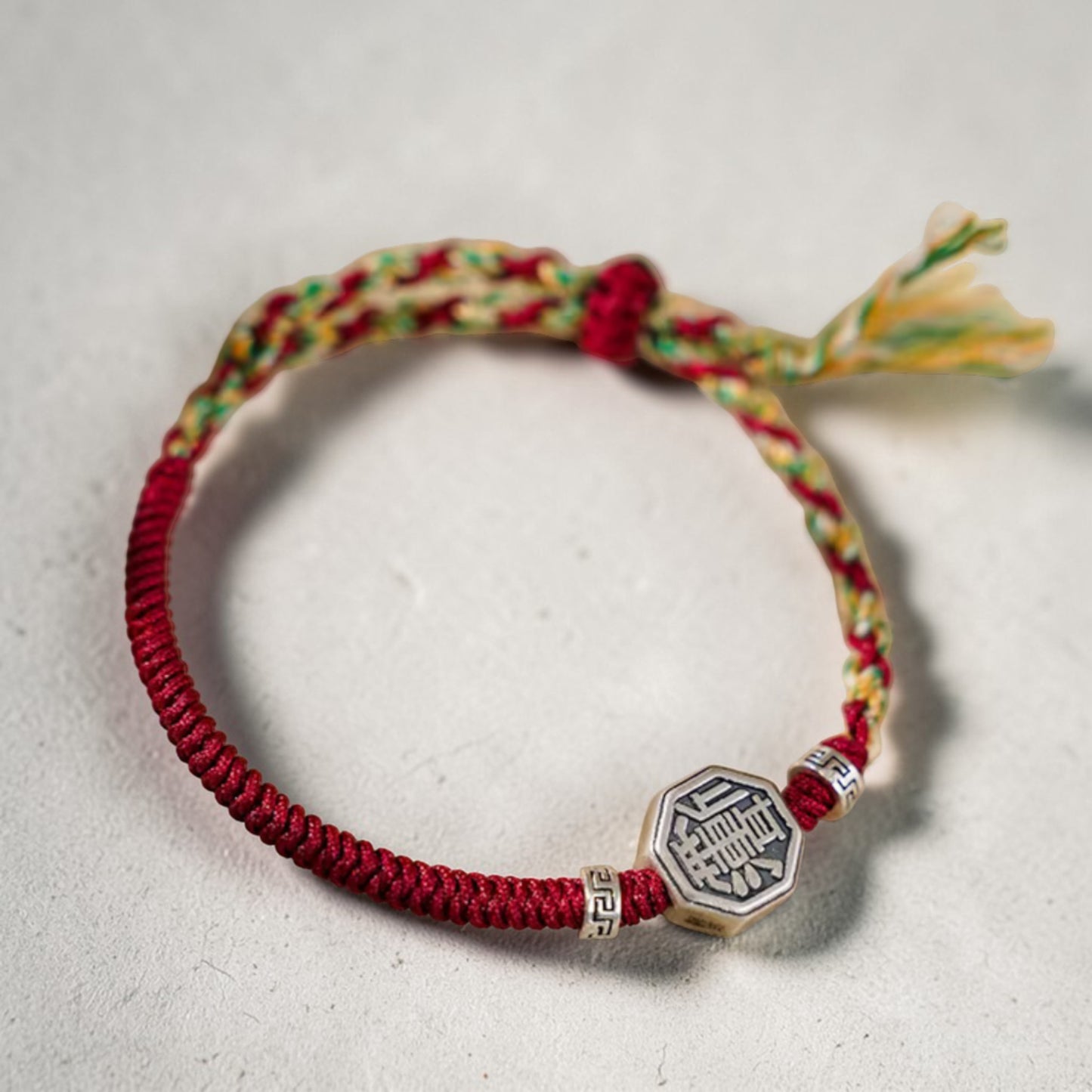 999 Real Silver Tai Chi Bagua Plate Charm Hand Braided Woven Bracelet