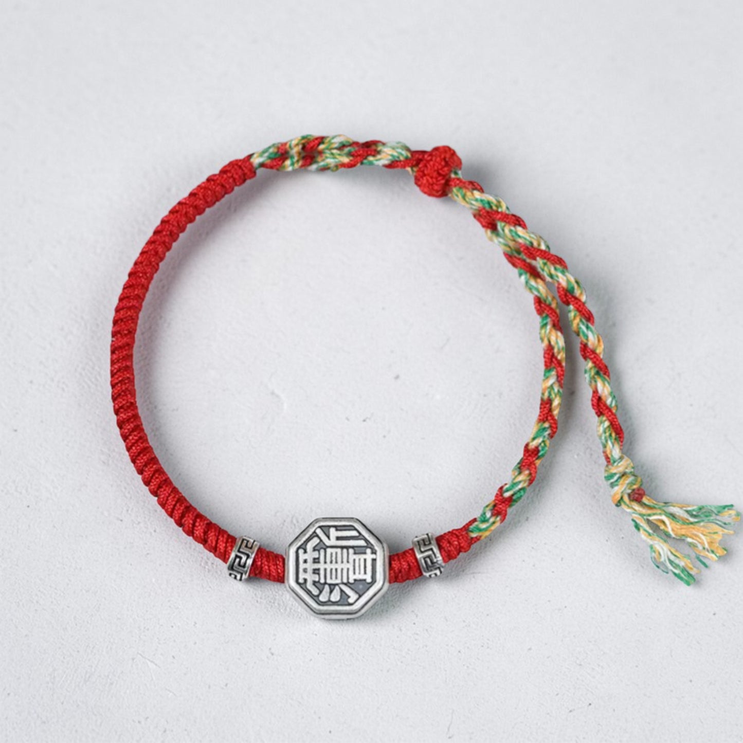 999 Real Silver Tai Chi Bagua Plate Charm Hand Braided Woven Bracelet