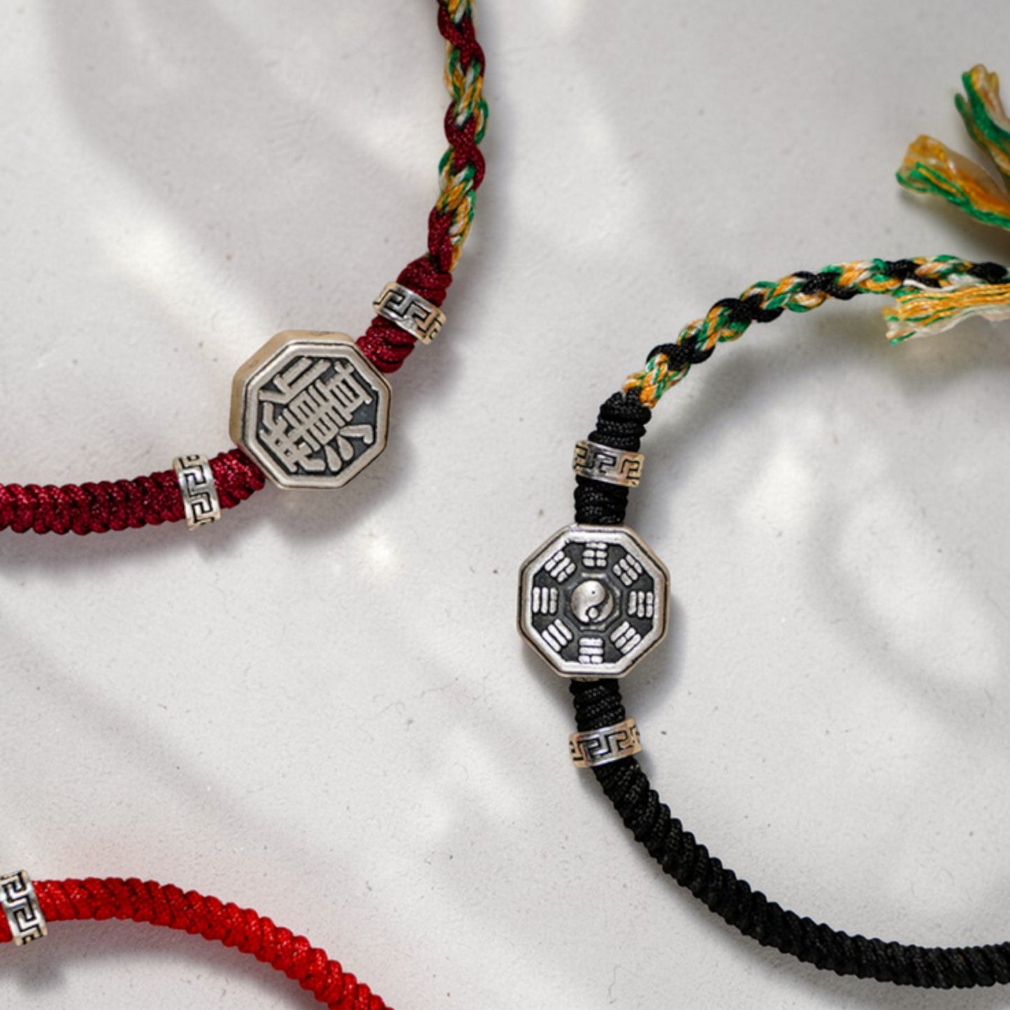 999 Real Silver Tai Chi Bagua Plate Charm Hand Braided Woven Bracelet