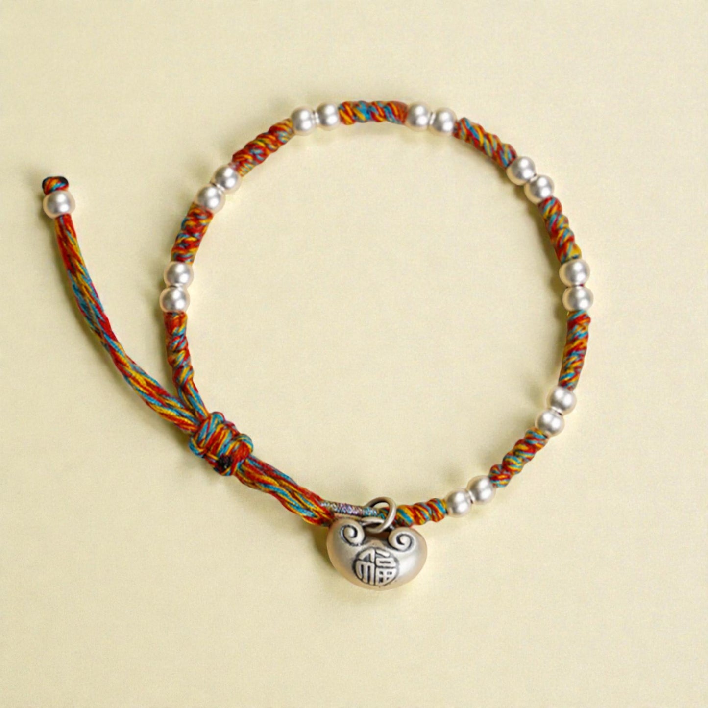 999 Real Silver Fu Blessing Lock Charm Hand Braided Woven Bracelet