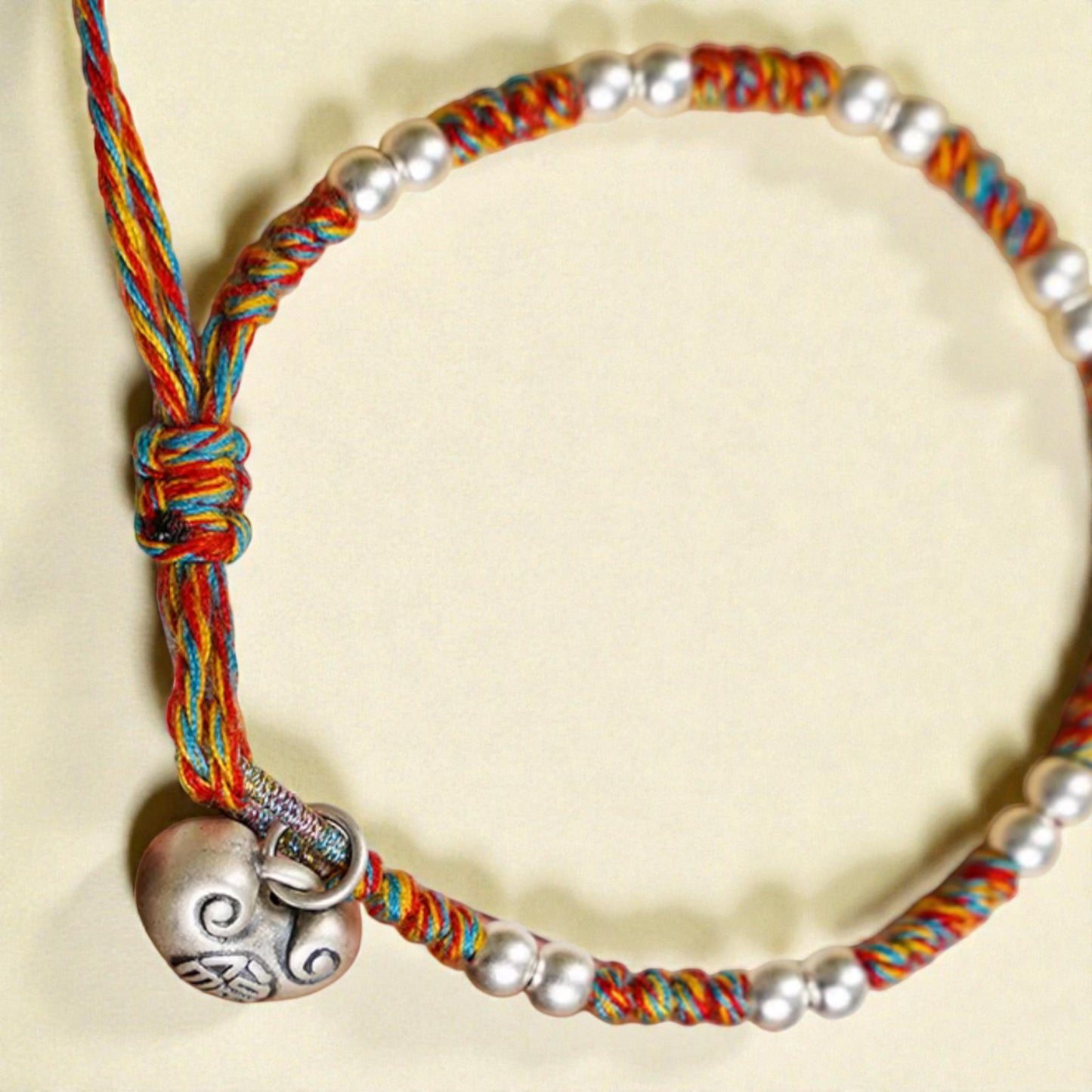 999 Real Silver Fu Blessing Lock Charm Hand Braided Woven Bracelet