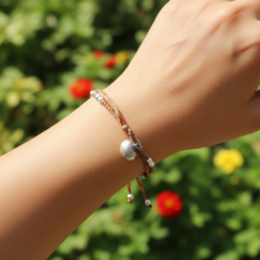 999 Real Silver Fu Blessing Lock Charm Hand Braided Woven Bracelet
