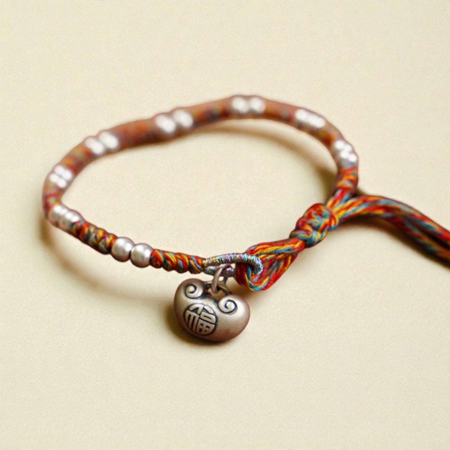 999 Real Silver Fu Blessing Lock Charm Hand Braided Woven Bracelet