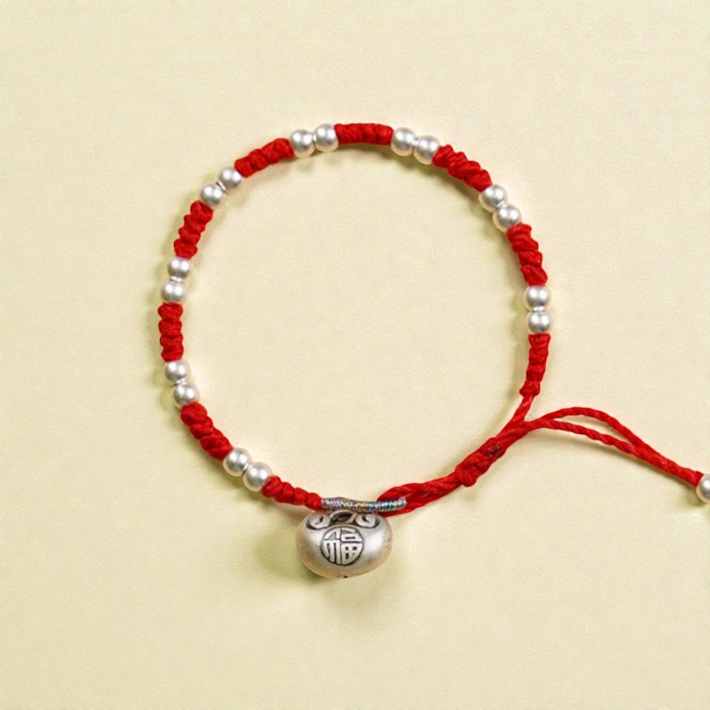 999 Real Silver Fu Blessing Lock Charm Hand Braided Woven Bracelet
